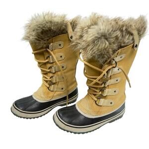 Sorel Joan Of Arctic Warm Winter Boots Waterproof Leather Faux Fur Cuff Size 6